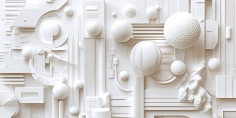 Wall Mural - Abstract White Geometric Shapes and Spheres Composition