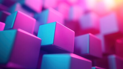 Poster - Abstract Colorful Cubes Neon Pink Blue Background