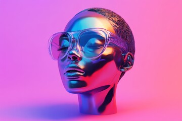 Poster - Metallic Head Sculpture Wearing Large Clear Glasses