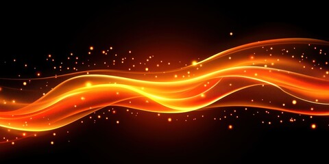 Poster - Abstract Orange Waves With Glowing Particles Background