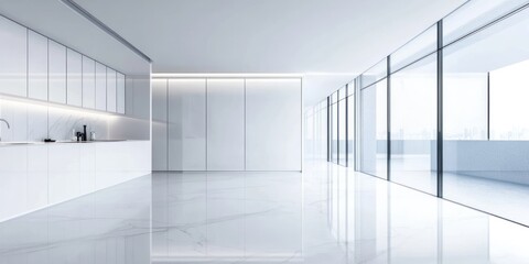 Poster - Modern Minimalist Kitchen With City View Balcony