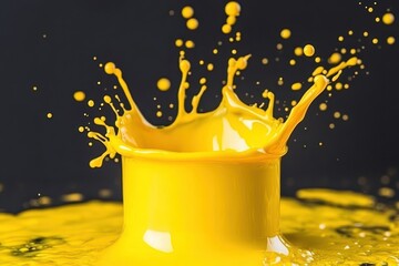 Aufkleber - Yellow paint splashing into a container creating a crown effect