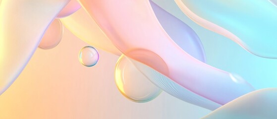 Poster - Pastel Waves and Translucent Spheres Abstract Art