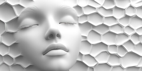 Poster - Serene White Face Embedded in Hexagonal Pattern