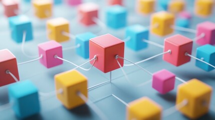 Aufkleber - Colorful Cubes Connected In A Complex Network System