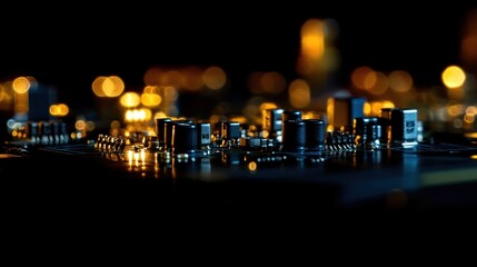 Poster - Illuminated Circuit Board Components Close Up View