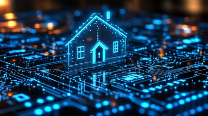 Poster - Futuristic holographic smart home interface displays advanced technology
