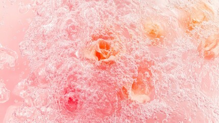 Poster - Pink Roses Submerged in Bubbling Water Abstract