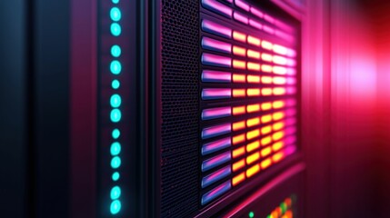 Poster - Data Server with Bright Lights in Dark Room
