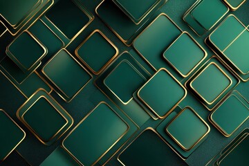 Poster - Emerald Green Squares With Golden Accents Design