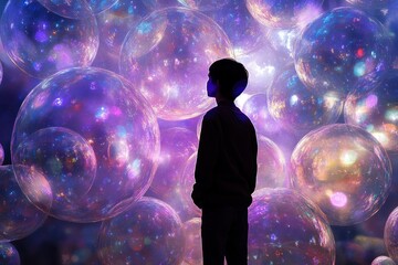 Poster - Person Silhouetted Against Cosmic Bubble Universe
