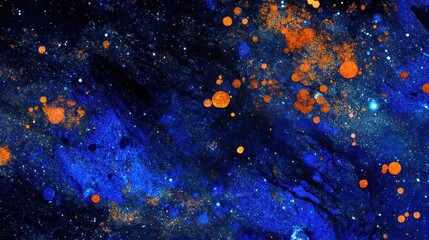 Poster - Abstract Cosmic Nebula Painting Blue Orange Glitter