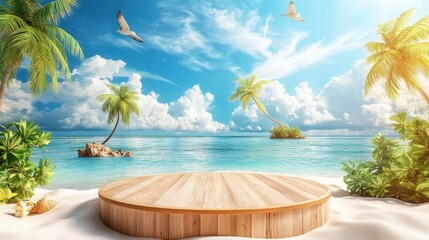 Poster - Wooden Platform Tropical Beach Scene Idyllic Summer Vacation