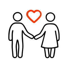 Wall Mural - Couple holding hands with a heart above them in a simple line art style for Valentine's Day