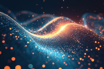 Aufkleber - Abstract Glowing Particles Form Wavy Landscape