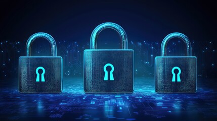 Aufkleber - Three Digital Padlocks Symbolize Data Security Systems
