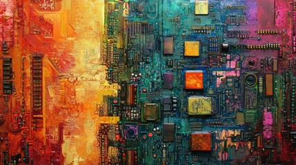Poster - Abstract Circuit Board Art Colorful Design