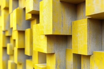 Wall Mural - Yellow Cubes Form Abstract Textured Wall