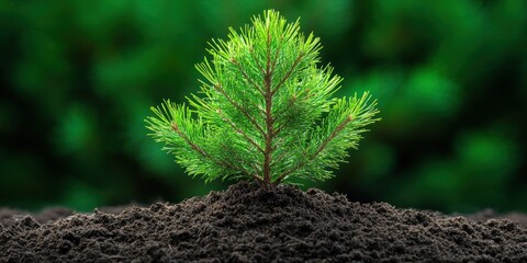 Poster - Young Pine Tree Growing in Dark Soil