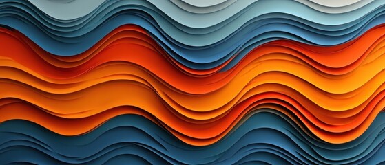Aufkleber - Abstract Wavy Layers of Orange and Blue Paper
