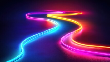 Wall Mural - Vibrant Neon Lights Curve Across Dark Background