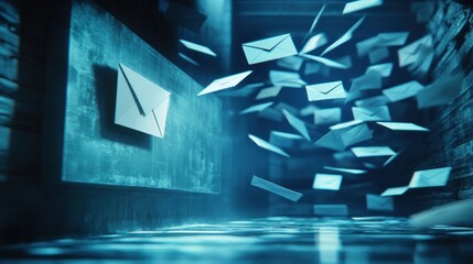Poster - Digital Envelopes Float Through Dark Alleyway