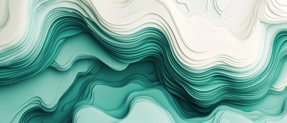 Poster - Abstract Teal and White Layered Wave Pattern