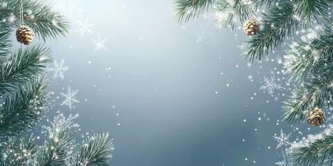 Poster - Snowy Pine Branches Winter Holiday Background