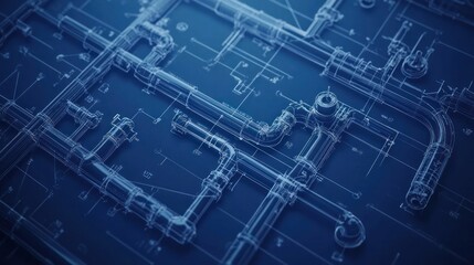 Poster - Blueprint Showing Complex Piping System Design
