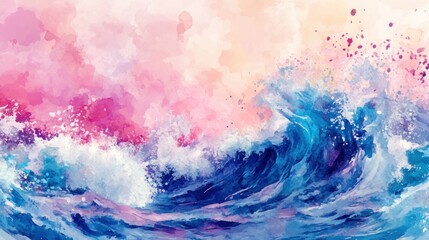 Aufkleber - Abstract Watercolor Painting Of Ocean Waves And Sky