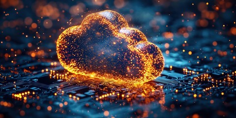 Poster - Luminous Cloud Data Hovers Over Circuit Board