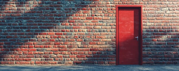 Poster - Red Door in a Brick Wall Setting