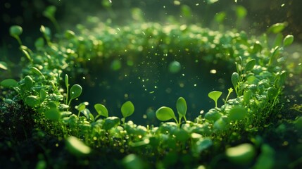 Poster - Green seedlings form a circular frame around a dark center