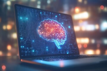 Fototapete - Digital Brain Visualization On Laptop Screen
