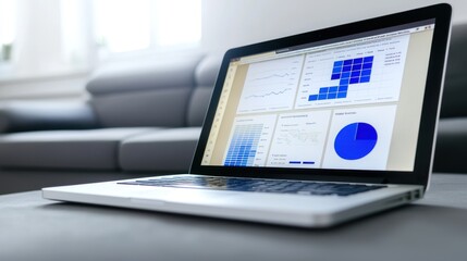 Leinwandbilder - Open Laptop Displaying Graphs and Charts