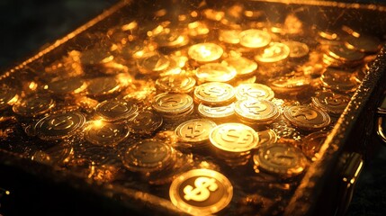 Poster - A Treasure Chest Overflowing with Shiny Gold Coins
