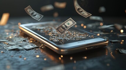 Poster - A Smartphone with Money Falling Onto Its Screen