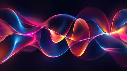 Wall Mural - Generative AI illustration of abstract geometric background with shiny smooth shapes and glowing neon lights in darkness