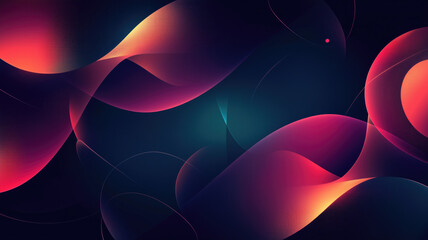 Wall Mural - Generative AI illustration of abstract geometric background with shiny smooth shapes and glowing neon lights in darkness