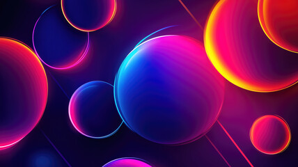 Wall Mural - Generative AI illustration of abstract geometric background with shiny smooth shapes and glowing neon lights in darkness