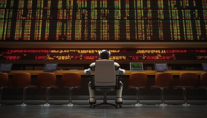 Aufkleber - A Robot Observing a Stock Exchange Display Board