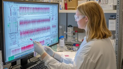 Poster - Scientist Analyzing Data on a Computer Monitor in a Laboratory Setting