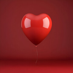 Wall Mural - Red Heart Balloon with Glossy Finish Floating Against a Gradient Background for Romantic and Celebration Concepts