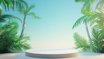 Poster - Tropical Palm Tree Background with Round Pedestal