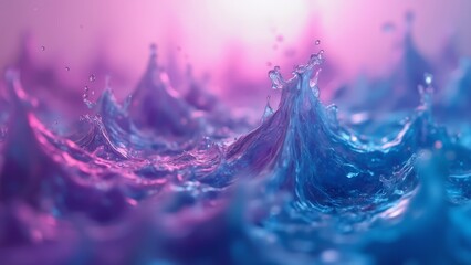 Wall Mural - A close up of water splashing on a pink and blue background