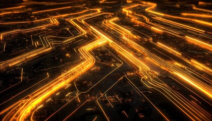 Poster - Abstract Circuitry with Glowing Orange Lines