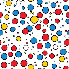 Poster - A vibrant and cheerful cartoon-style pattern of multicolored polka dots on a white background showcasing playful designs