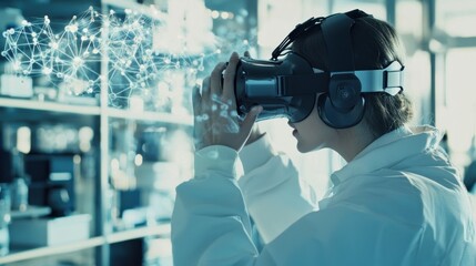 Aufkleber - Woman in a Lab Coat Using a Virtual Reality Headset