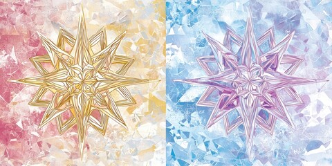 Poster - Two Abstract Geometric Stars on a Cracked Background