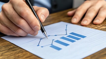 Leinwandbilder - Hand Holding a Pen Pointing to a Graph Showing Growth Trends